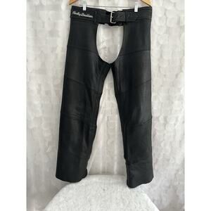 Vintage Harley Davidson Size Medium Black Leather Chaps Side Zips Unisex